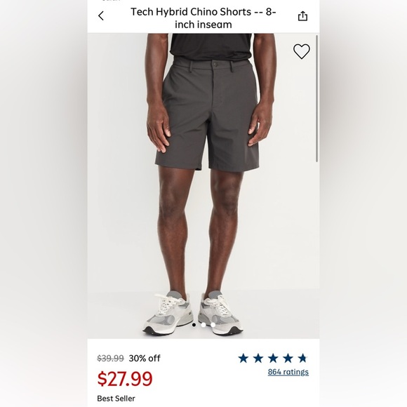 Old Navy charcoal tech mens shorts size 32 - Picture 2 of 8